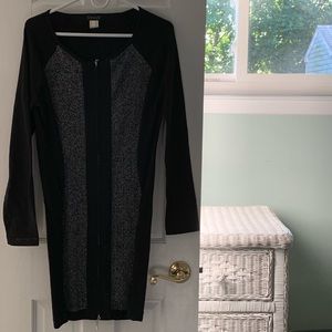 Black and silver front zip sweater dress